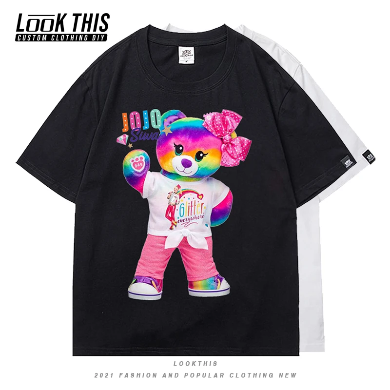 

JoJo Siwa Cute Oversized T-shirt Rainbow Bear Funny Women's T-shirt Print Girl Short Sleeve T-shirts 2021 Summer Hot Top Tees