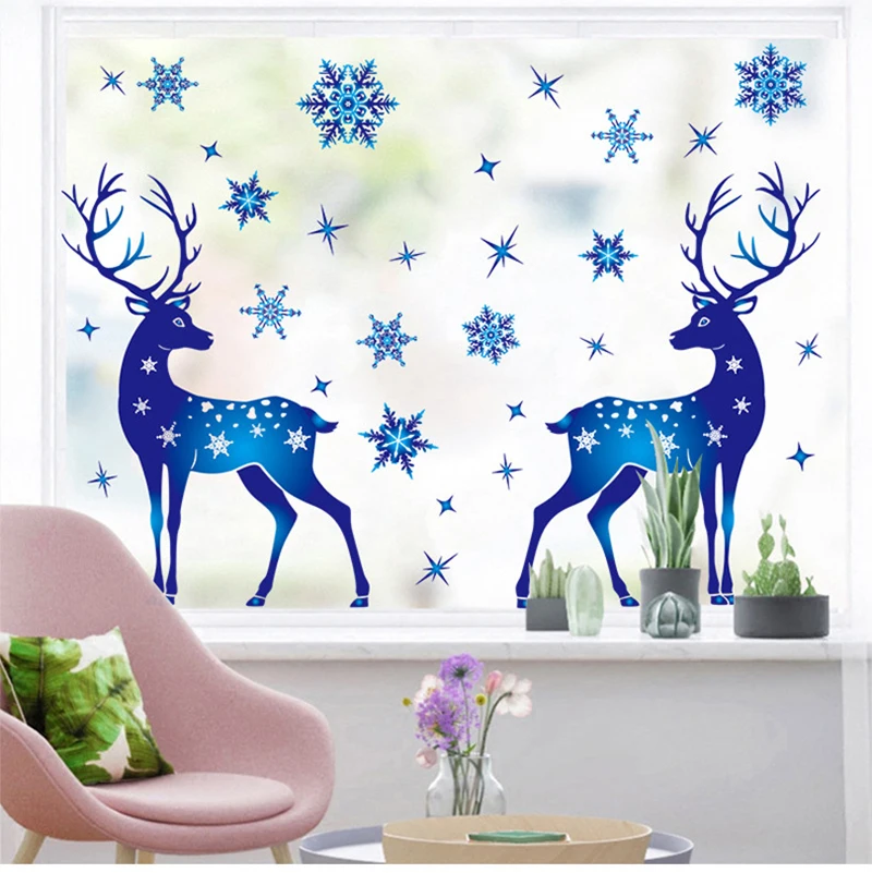 

Christmas Decoration Snowflake Sticker Glass Window Decoration Sticker Christmas Blue Snowflake Elk Electrostatic Sticker