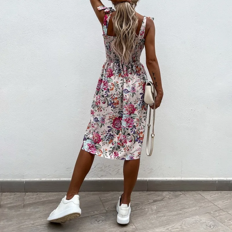 Женское платье трапеция с цветочным принтом модное облегающее квадратным