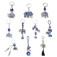 vintage elephant blue evil eye keychain car key ring handbag charm jewelry gift for protection and blessing lucky accessories