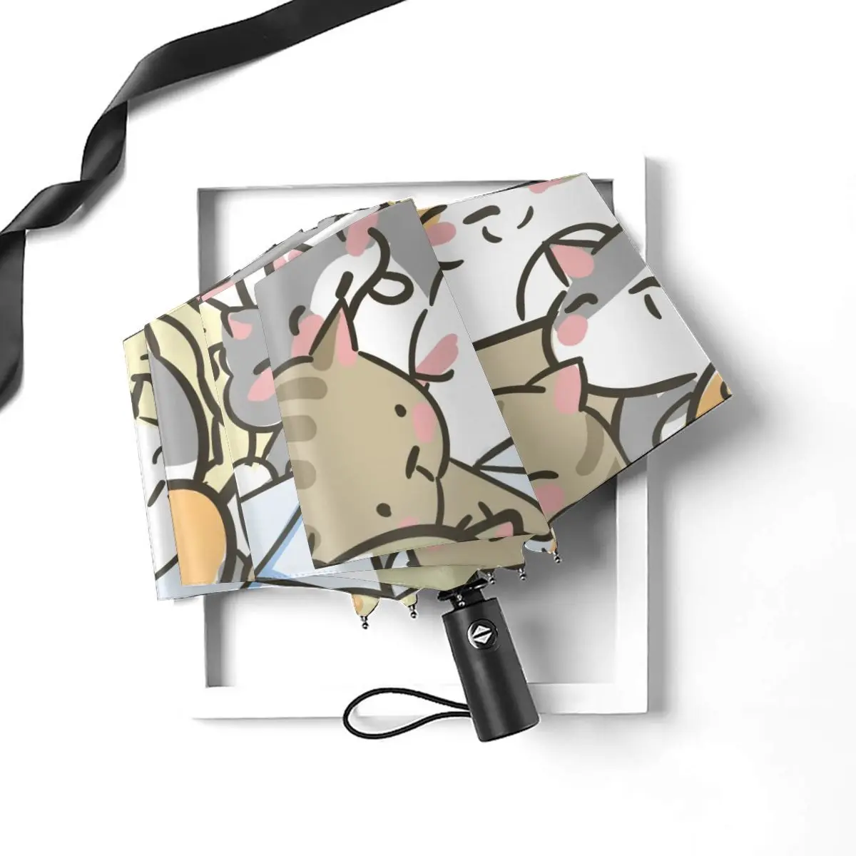 Online Ombrello Automatico Pioggia Donna Ombrello A Tre Pieghe Simpatico Gatto Ombrello Antivento Ombrello Impermeabile Femminile