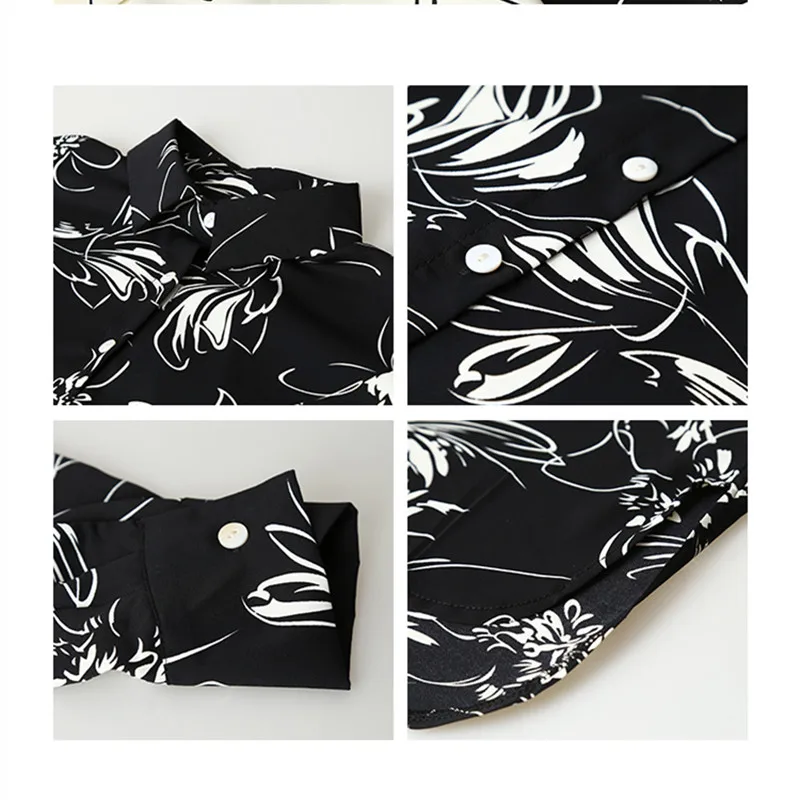 

2021 Summer New Women Shirt Female Blouse Print Retro Casual Turn-down Collar Chiffon Long Sleeve Loose elegant Office Lady Tops