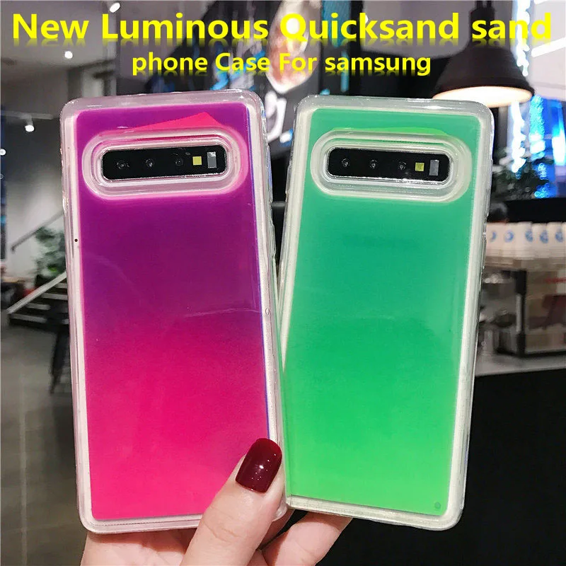 Светящийся чехол с неоновым песком для Samsung Galaxy A70 50 30 S8 S9 S10 Plus Note 9 J6 5 M10 A7
