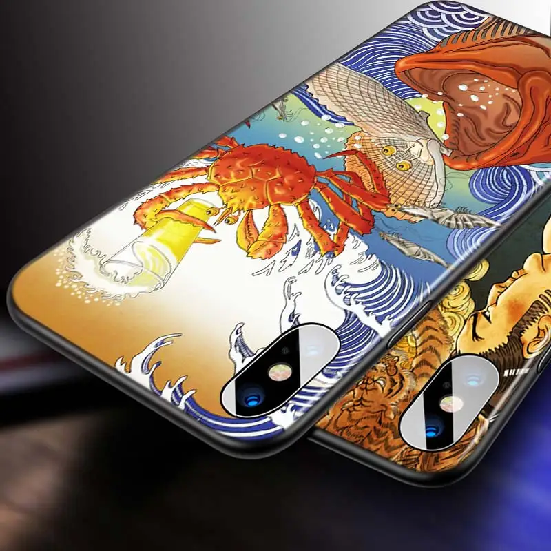 

For iPhone 12 11 Pro Max mini Bright Black Case Chinese Anime Art for iPhone Max XR X 8 7 6 Plus 5S SE Phone Case