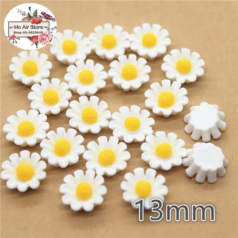 

50pcs 13mm white/pink sunflower resin flatback cabochon DIY jewelry/phone Charm decoration No Hole