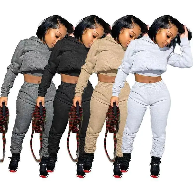 

women's Hooded Sweater cotton suits Autumn winter 2021 solid color long sleeve sweatshirt sets