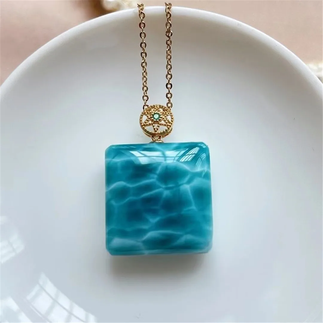 

Top Natural Heart Blue Larimar Pendant Jewelry For Women Man Dominica Crystal Beads Stone 18k Gold Water Pattern Gemstone AAAAA