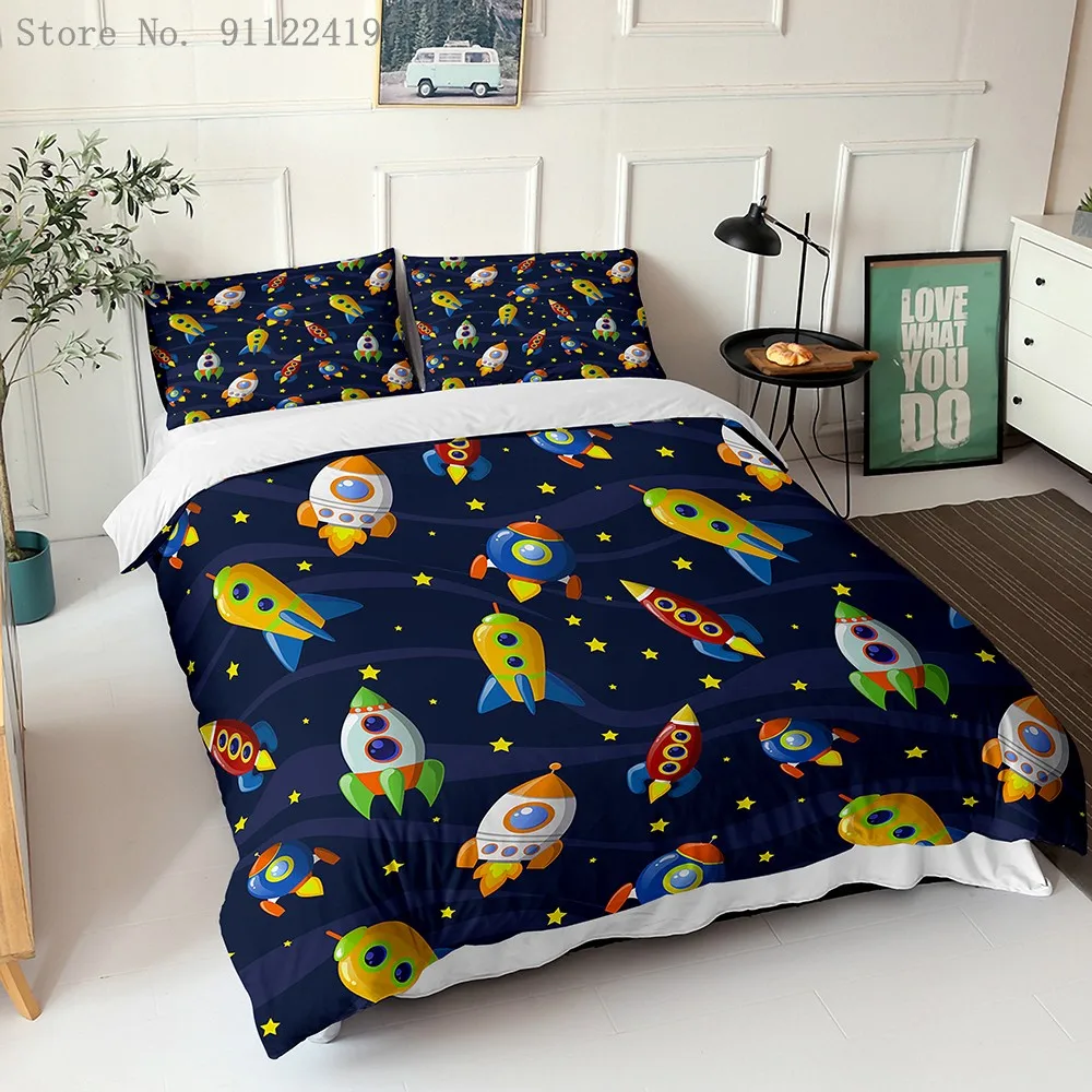 Комплект постельного белья из микрофибры с рисунком ракеты детский подарок