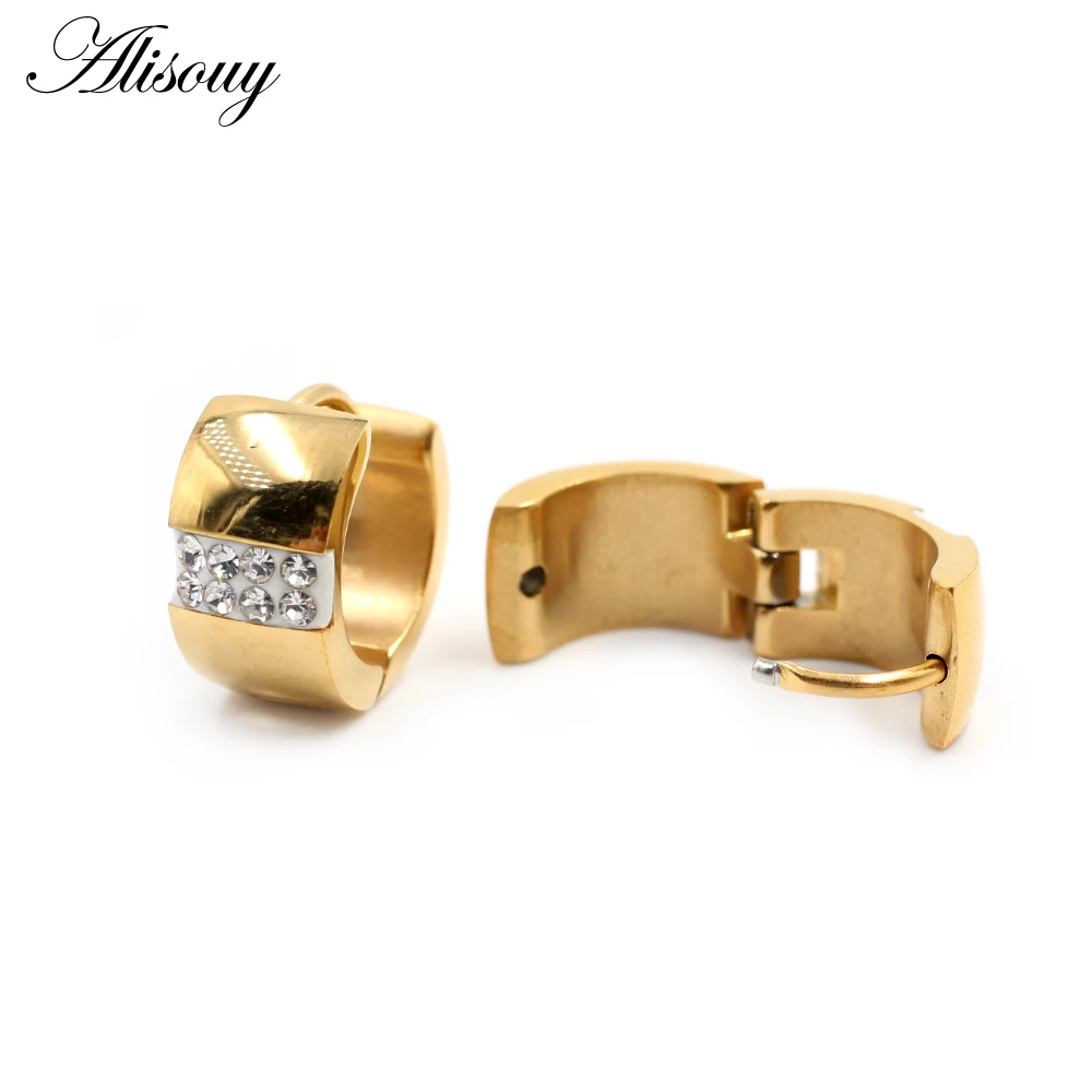 

Alisouy 2pc 7mm Width Inlay Stones Zircon Crystal Stainless Steel Women Men Small Circle Ear Clip Hoop Earrings Piercing Jewelry