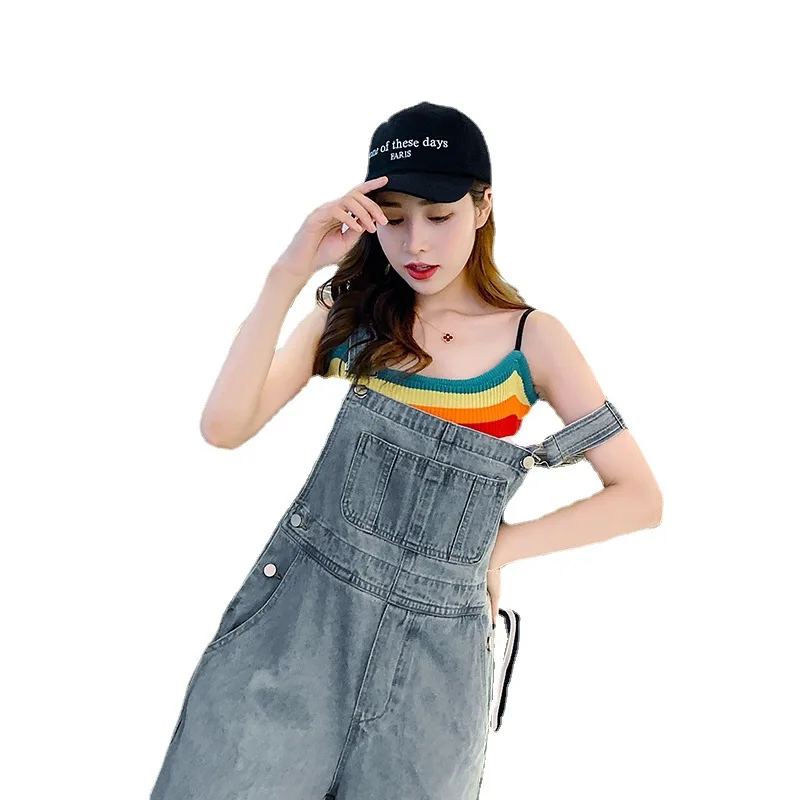 

Женские джинсовые брюки на подтяжках, женский свободный комбинезон на весну и осень, джинсы с прямыми штанинами