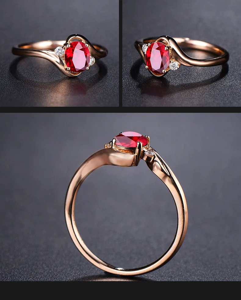 

2021 New Luxurious Temperament Women Rings Rose Gold Red Diamond Wedding Luxury Fine Jewelry Resizable Cocktail Ring for Propose