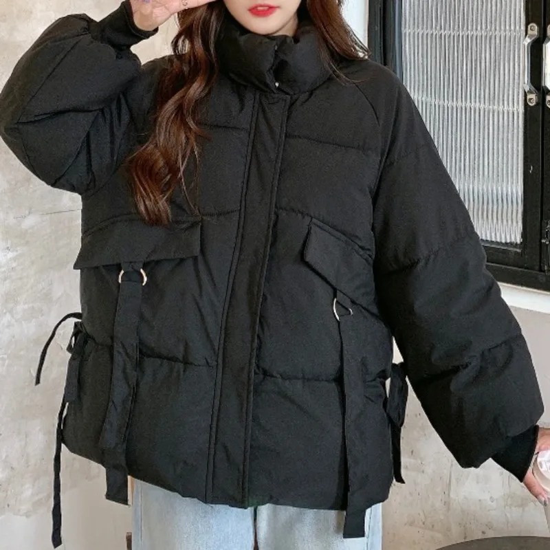 

Cotton Padded Clothes Women's Design Sense Winter Clothes 2021 Small Loose Waist Lace Up College Style Top Rac