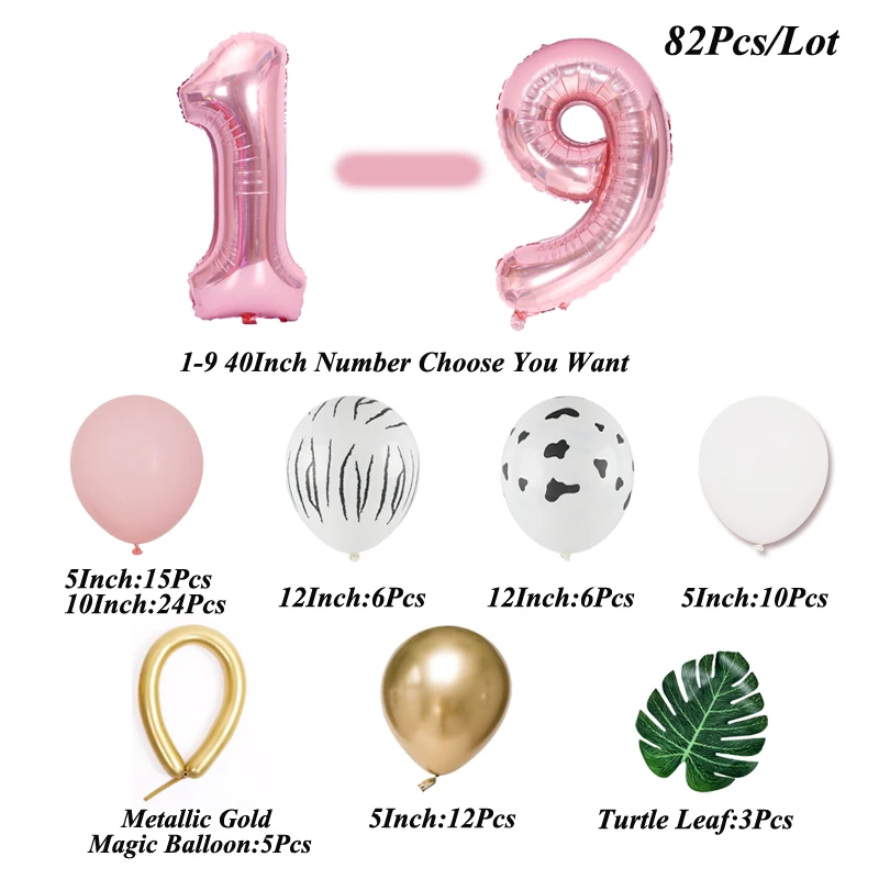 67Pcs Pink Digital Animal Print Balloons Palm Leaf Forest Globos Safari Girl Birthday Party Decoration Anniversary Bridal Shower | Дом и сад