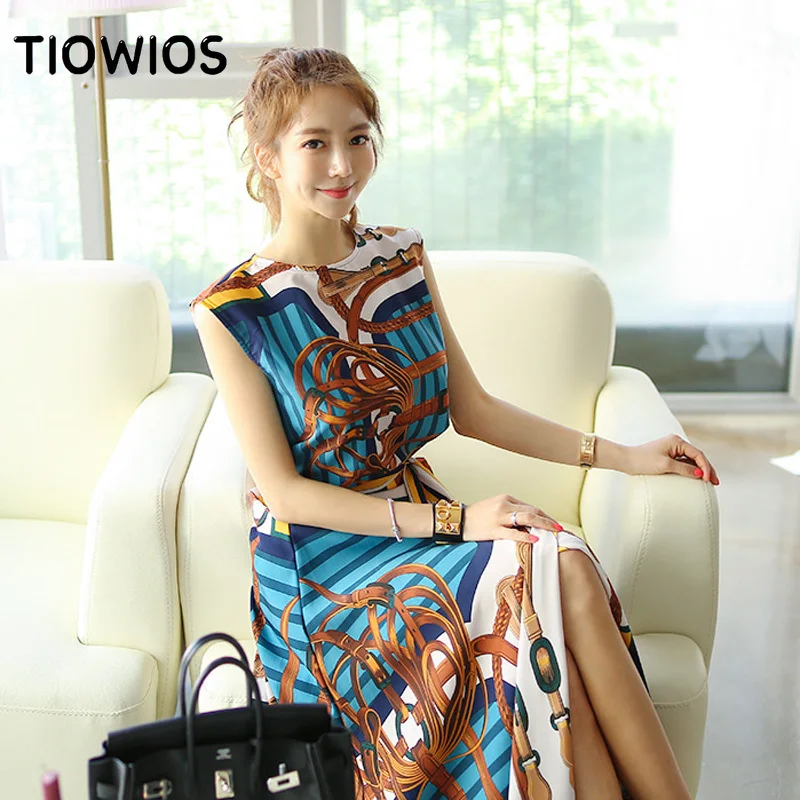 

TIOWIOS 2021 New Woman Korean Temperament Two-piece Fashion Print Jacket Waist Tie Skirt Suit