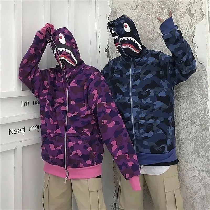 

Winter plus wool camouflage classic sweater thin zippered hoodie lovers sweater zippered hoodie ladies jacket coat