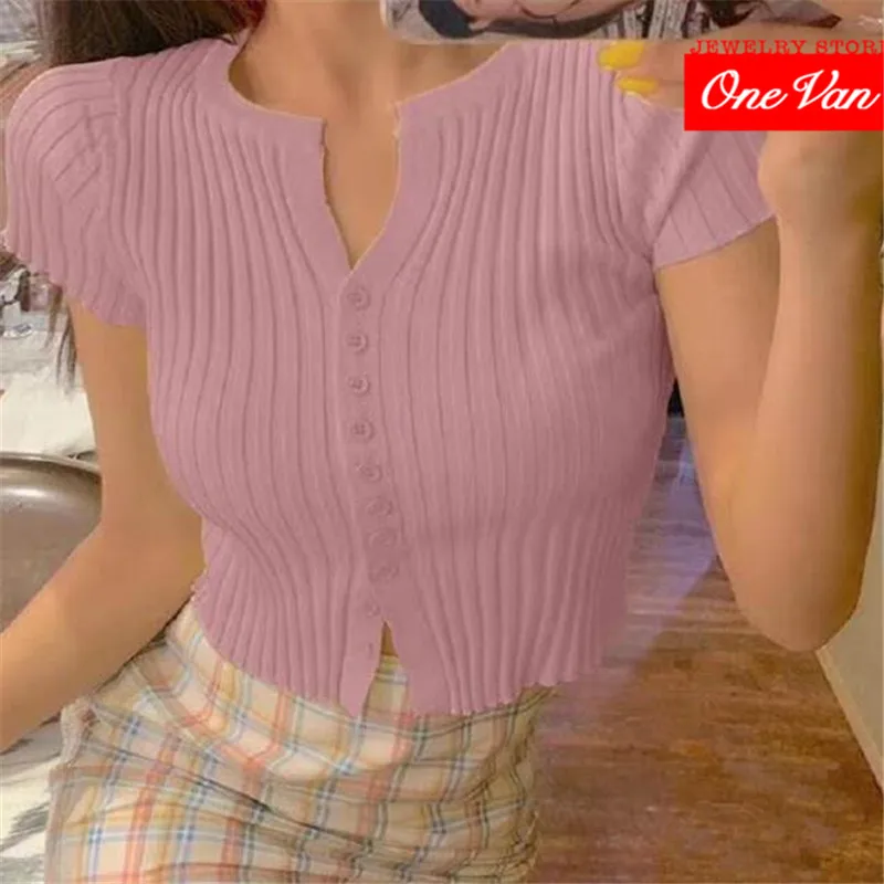 Новинка лета 2020 короткий топ тонкий однотонный Тонкий Повседневный трикотажный