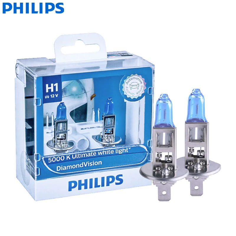 

Philips Diamond Vision H1 12V 55W P14.5s 12258DVS2 5000K Cool White Light Car Halogen Headlight Auto Lamps (Twin Pack)