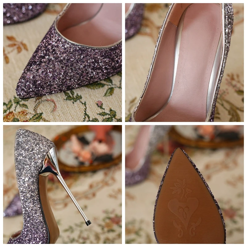 

REAVE CAT New 2021 Women Pumps Pointed Toe 12.5cm High Thin Heels Genuine Leather Mixed Color Rhinestone Crystal Size 45 C2248