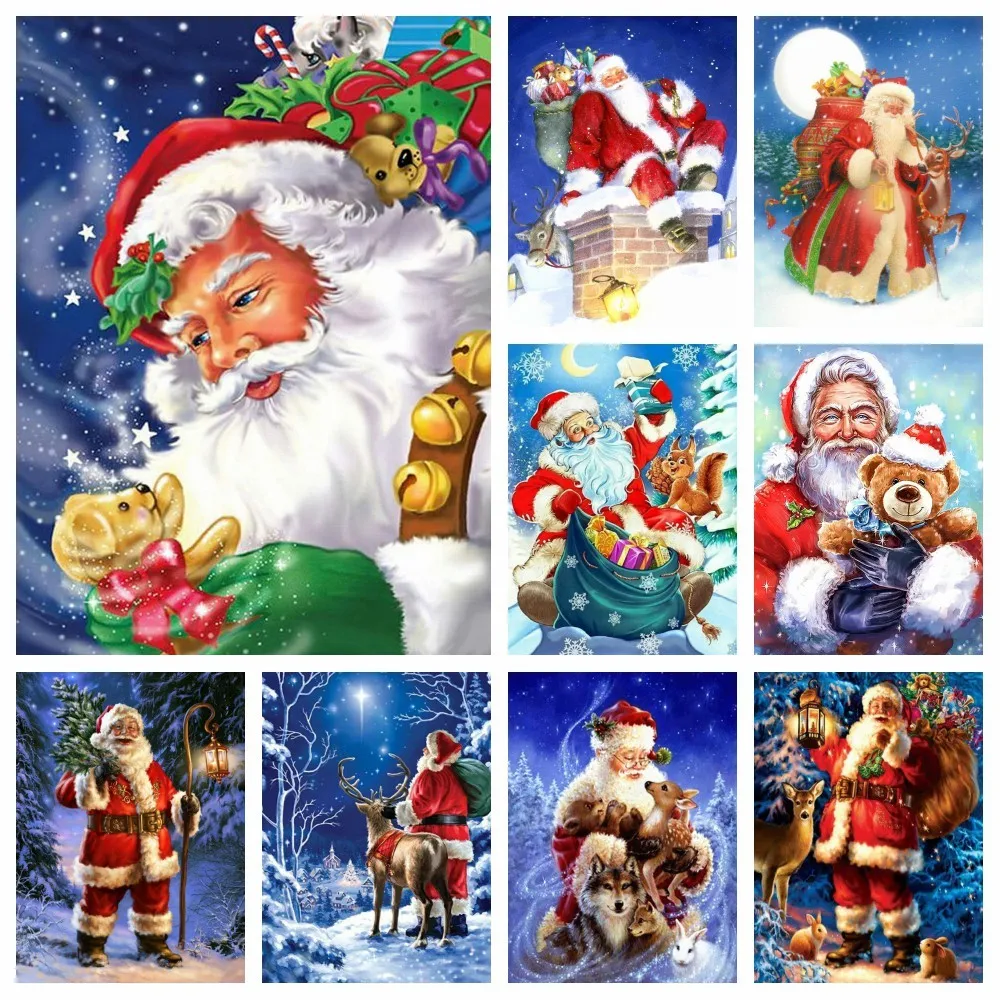 

MomoArt Diamond Embroidery Santa Diamond Mosaic Full Square Winter Picture Painting Christmas Deer Cross Stitch Home Decor
