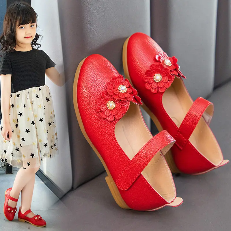 Кожаные туфли VFOCHI для девочек детские с цветочным горохом свадебные детская