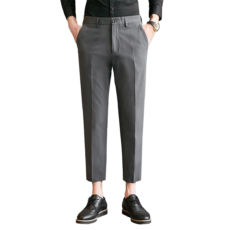 

2021 Spring Summer Business Dress Pants Men Ankle Length Office Social Formal Suit Pants Casual Slim Streetwear Wedding Trousers