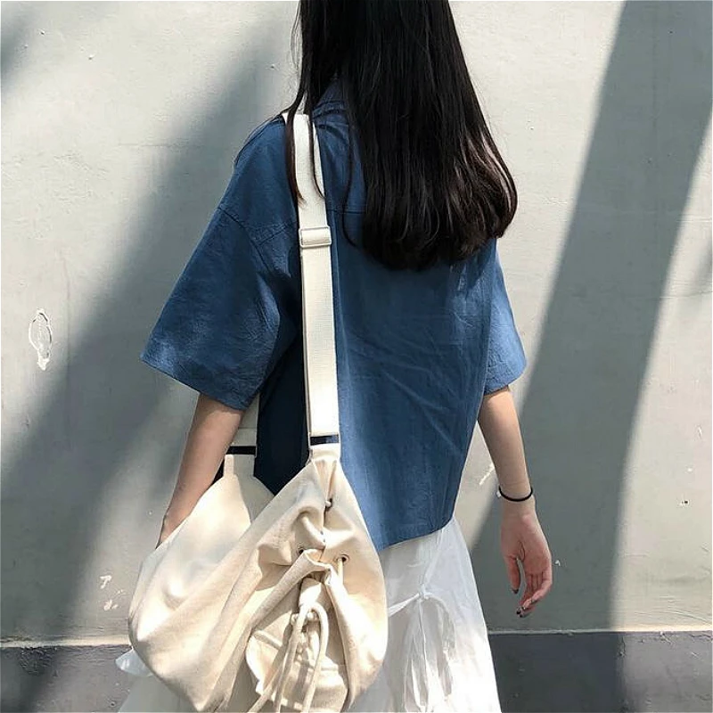 

Shirts Women Vintage Turn-down Collar Harajuku Womens Tops and Blouses Cargo All-match Summer Pocket Schoolgirls Ladies Crop Top