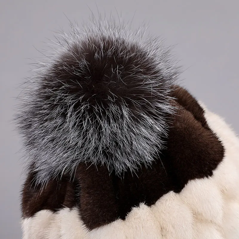 Новая Кожаная шапка из натурального меха норки зимняя женская с ананасом