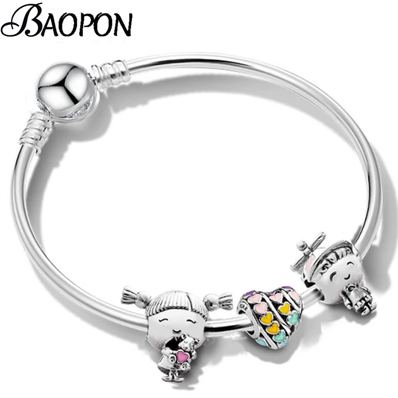 BAOPON Fun Childhoodt очаровательные браслеты и с семейными радужными бусинами для