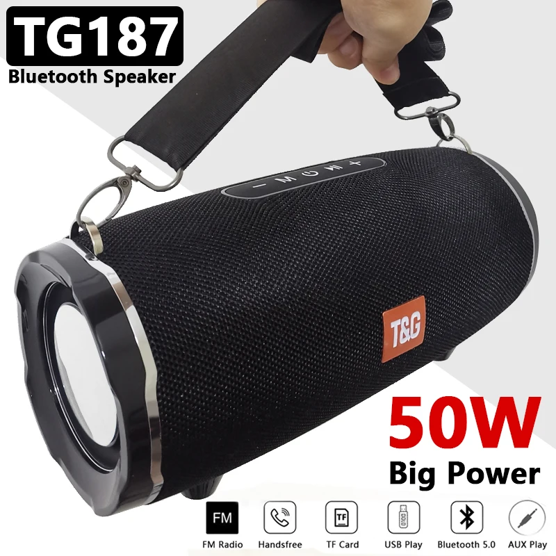 

Портативная Bluetooth-Колонка TG187, водонепроницаемая Портативная колонка для ПК, 50 Вт, с сабвуфером, FM, TF