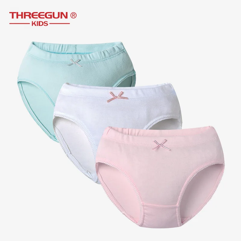 THREEGUN/детское нижнее белье для девочек; хлопковые трусы; детские короткие трусики; дышащие трусы со средней талией для подростков; нижнее белье с бантом из ленты