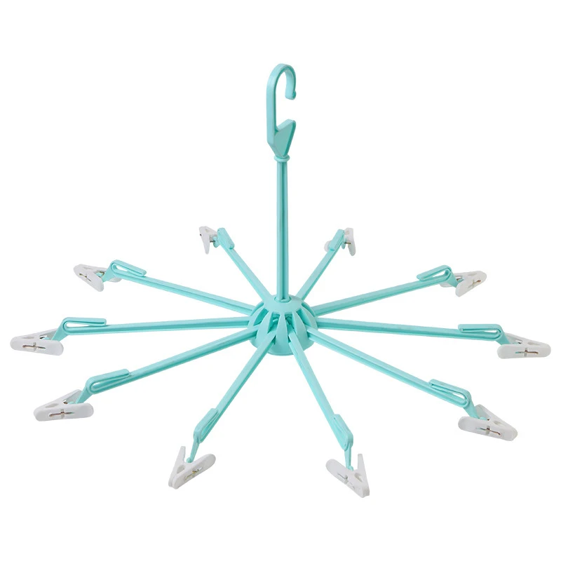 

New Foldable 10 Branch Windproof Clothes Hanger with clip Organizer Fixed Holder Storage Racks plastic towel display hanger