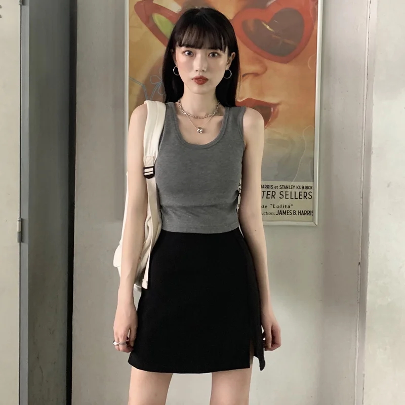 Корейский шикарный короткий топ на бретелях без рукавов и жилет | Женская одежда