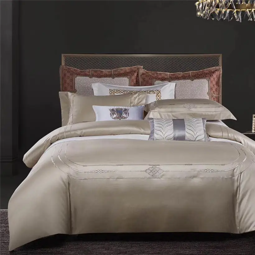 

600TC Egyptian Cotton Sateen Silky Soft Duvet Cover Bed sheet set Chic Embroidery Luxury Bedding set Queen King size 4Pcs set