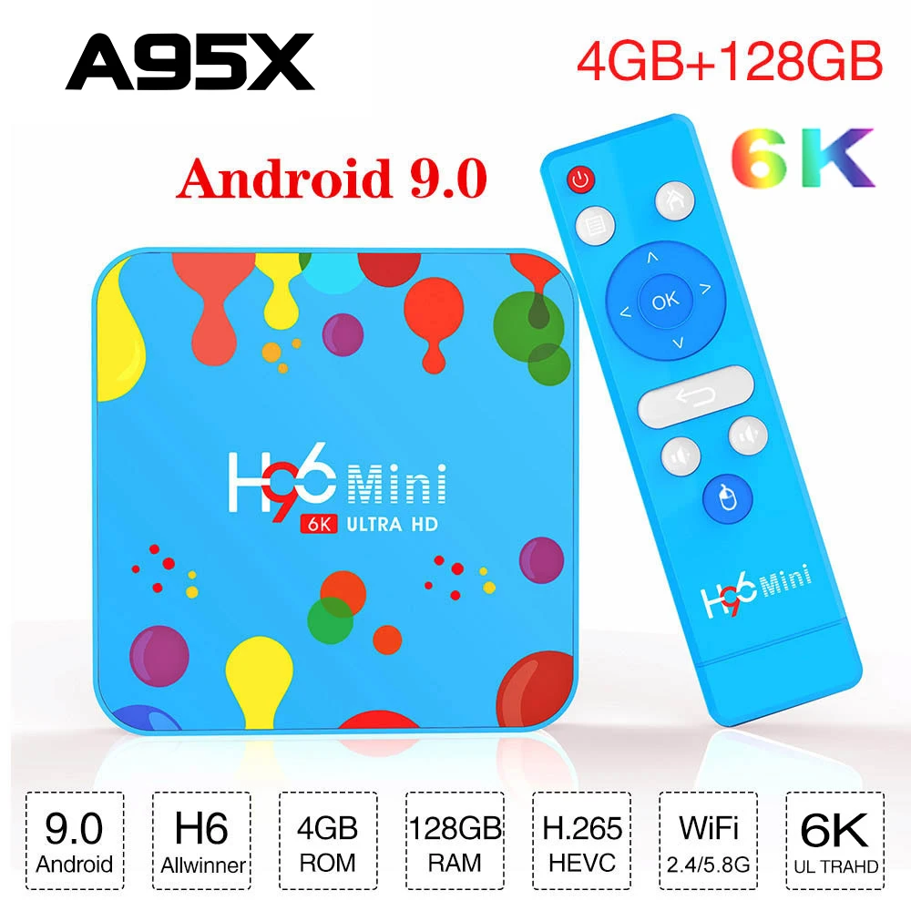 4 ГБ ОЗУ 32 ГБ/128 Гб ПЗУ H96 Мини Android 9,0 ТВ коробка Allwinner H6 четырехъядерный 6K Wifi Buletooth Google плеер Youtube телеприставка