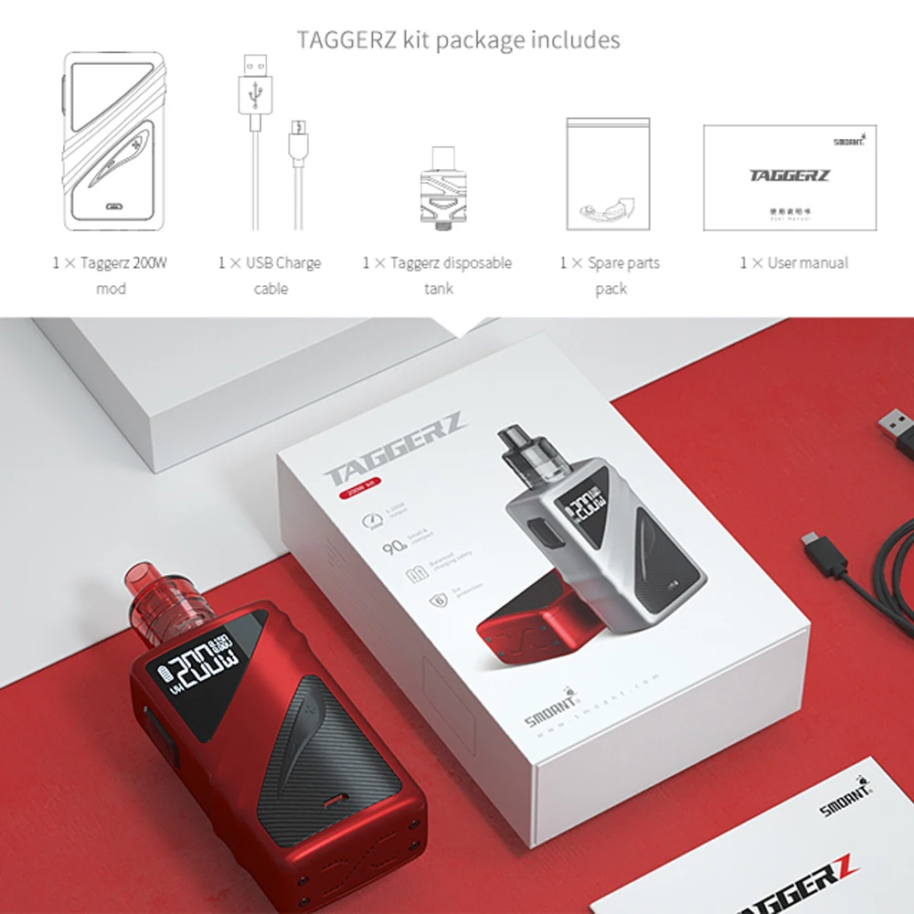Вейп SMOANT Taggerz Kit Box Mod 200 Вт электронная сигарета Одноразовый резервуар Sigaretta Elettronica