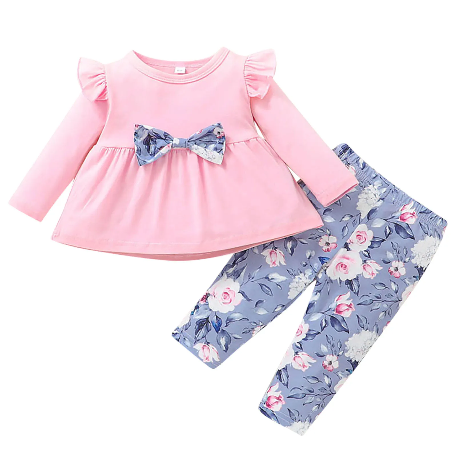 

2PCS Sweet Kids Girls Clothing Sets Newborn Infant Baby Girls Bow Loose T-shirt Tops+Floral Printed Pants Children Cute Outfits