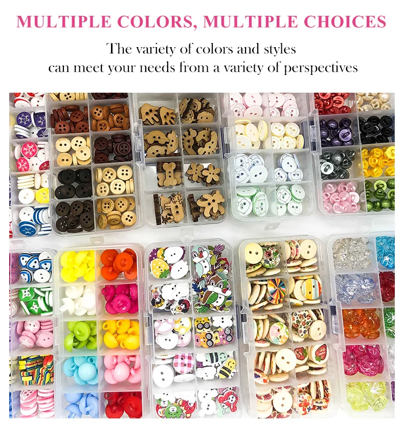 150 Pcs 10-15 mm Resin/Wooden Buttons 2 Holes 15mm Mixed Wood Buttons Sewing Accessories for Clothing Decoration DIY Boxed
