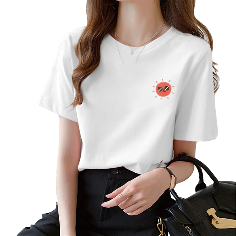 

White Short Sleeve Women'S Summer Solid Slim Round Neck Women Korean Half Sleeve Top Casual Loose Women'S Short Sleeve T-Shirts