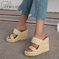 beautiful 2021 big size 42 high quality summer straw high heels platform slippers ladies wedges ladies muller holiday sandals
