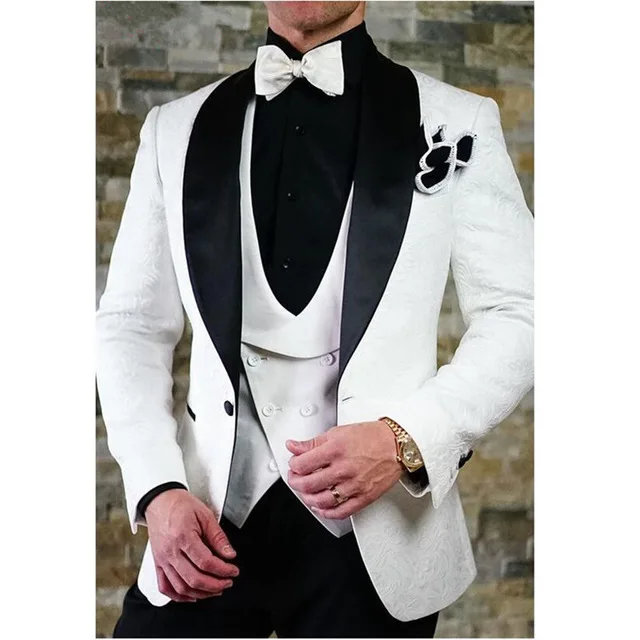 Последний дизайн пальто брюки белый+ черный мужской костюм Slim Fit 3 шт смокинг жениха свадебные костюмы на заказ Выпускной блейзер(пиджак+ брюки+ жилет - Цвет: 27 Style and color
