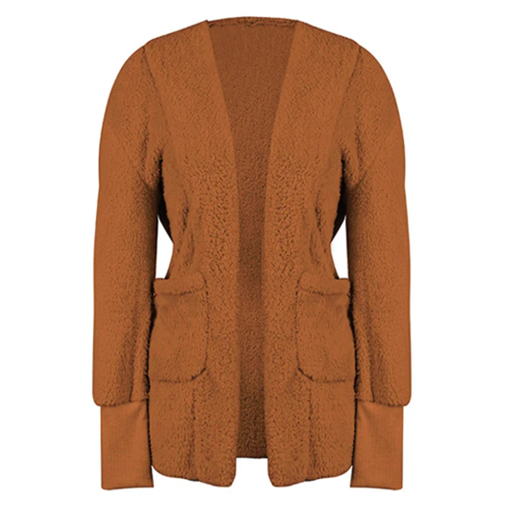 

Womens Coat Fleece Pocket Plain Cardigan Jacket Outwear Warm Winter Coats and Jackets Women