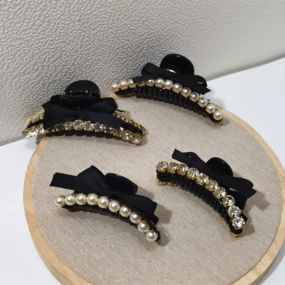 

2021 New European Ladies Retro Hair Claw Accessories Pearl Crystal Rhinestone Metal Big Hair Claw