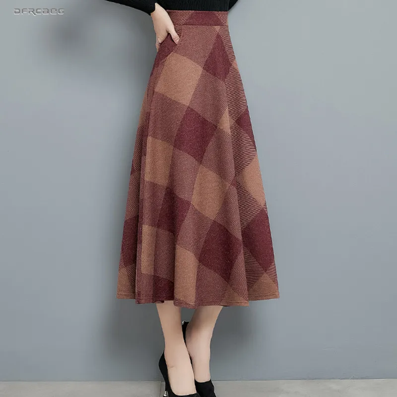 Женская шерстяная юбка макси M 4XL с высокой талией винтажным принтом размера плюс