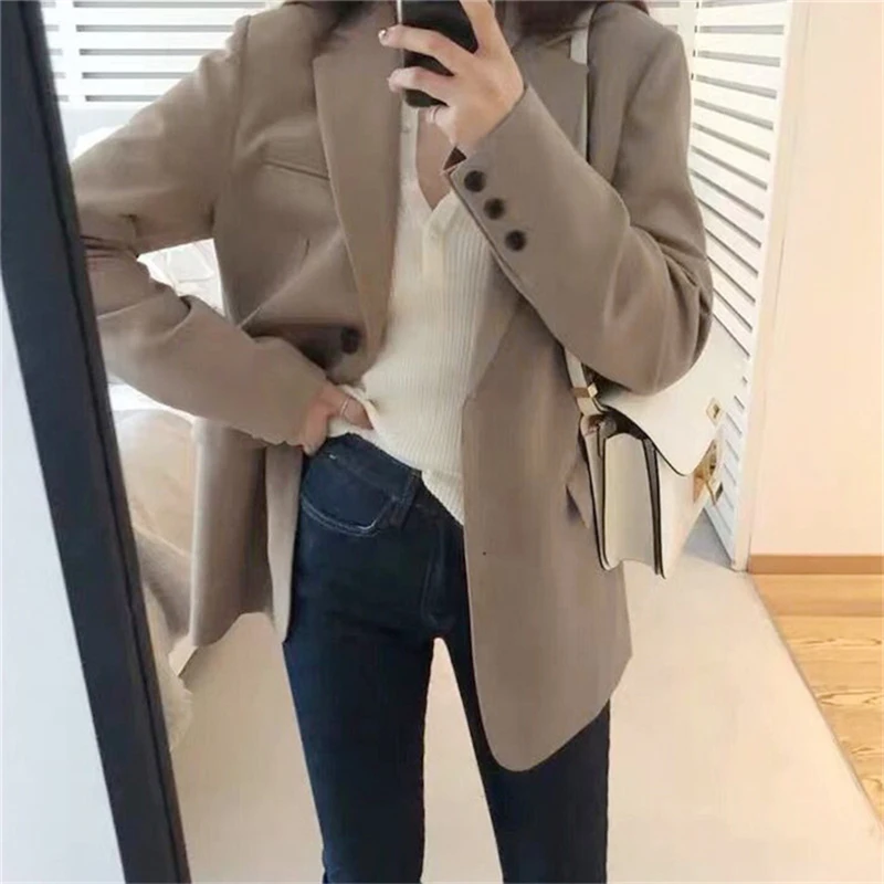 

Spring New Fashion Blazer Jacket Women Casual Pockets Long Sleeve Work Suit Coat Office Lady Solid Slim Blazers 2020
