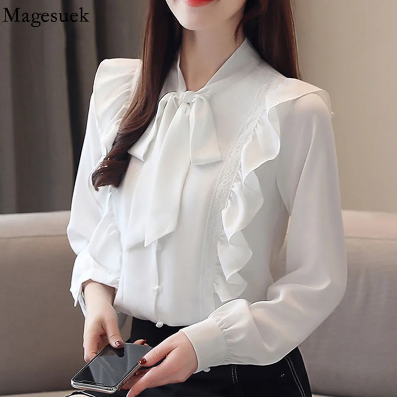 

Autumn Ruffle Blouse Women Chiffon Shirt Fashion 2021 Lantern Long Sleeve Solid Women Clothing Casual Party Women Tops 5305 50