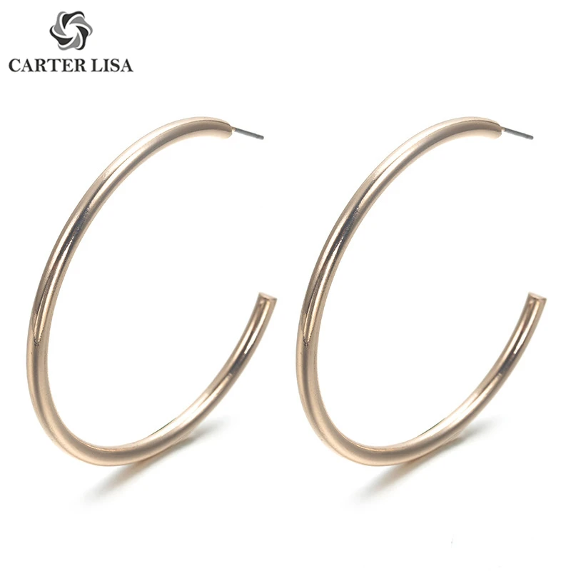 CARTER LISA Новая мода покрытый розовым золотом большой круг обруч серьги для женщин