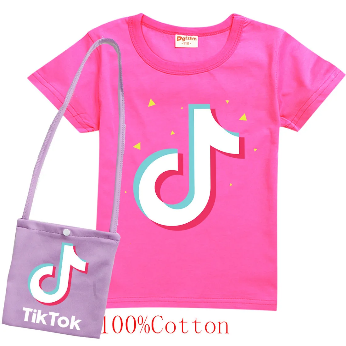 Хлопковая футболка с коротким рукавом и сумка TIK TOK для девочек хлопковый топ
