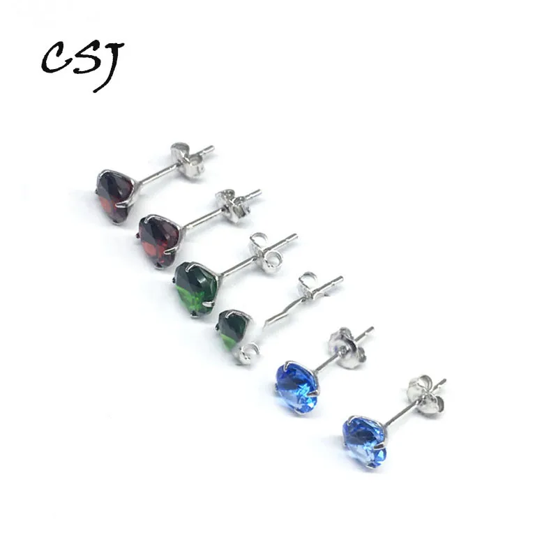 Женские серьги-гвоздики из серебра 925 пробы CSJ натуральный хром диопсид красный