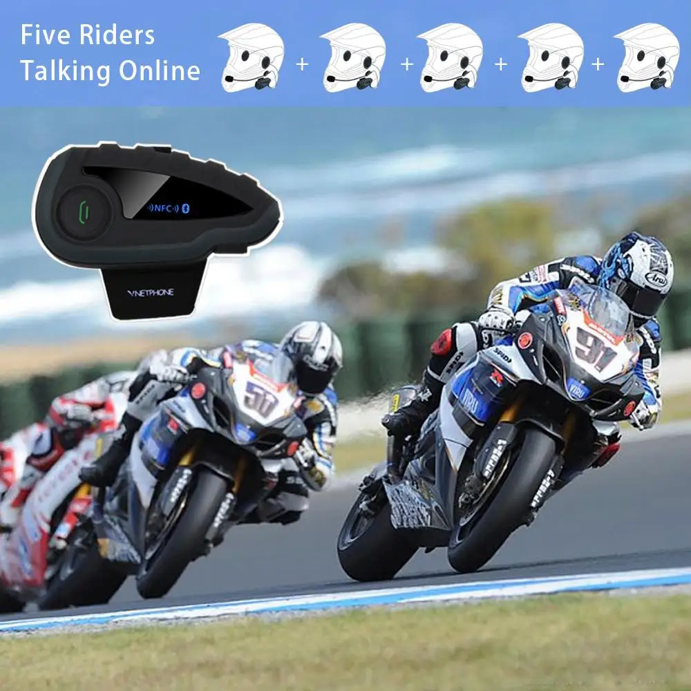 Bluetooth гарнитура Vnetphone V8 мотоциклетная для шлема 5 каналов NFC 1200 м|Наушники шлемов| |
