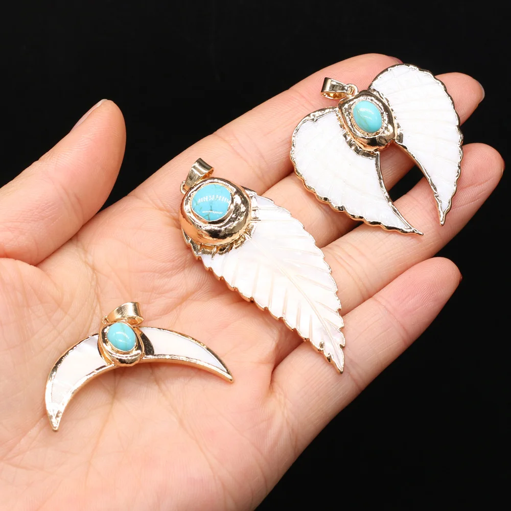 

Natural Stone Pendant Golden Plated Feather Shape Blue Turquoises for Tribal Earring Necklace Jewelry Making Supplies